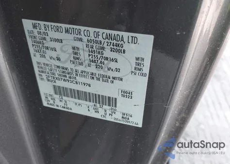 2003 Ford F-150 Lariat/Xl/Xlt z USA, uszkodzony, nr VIN 2FTRX07W93CB11978